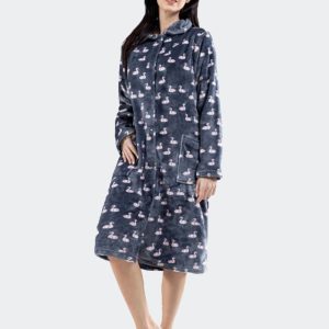 Batín mujer tela coralina estampado patitos rosas