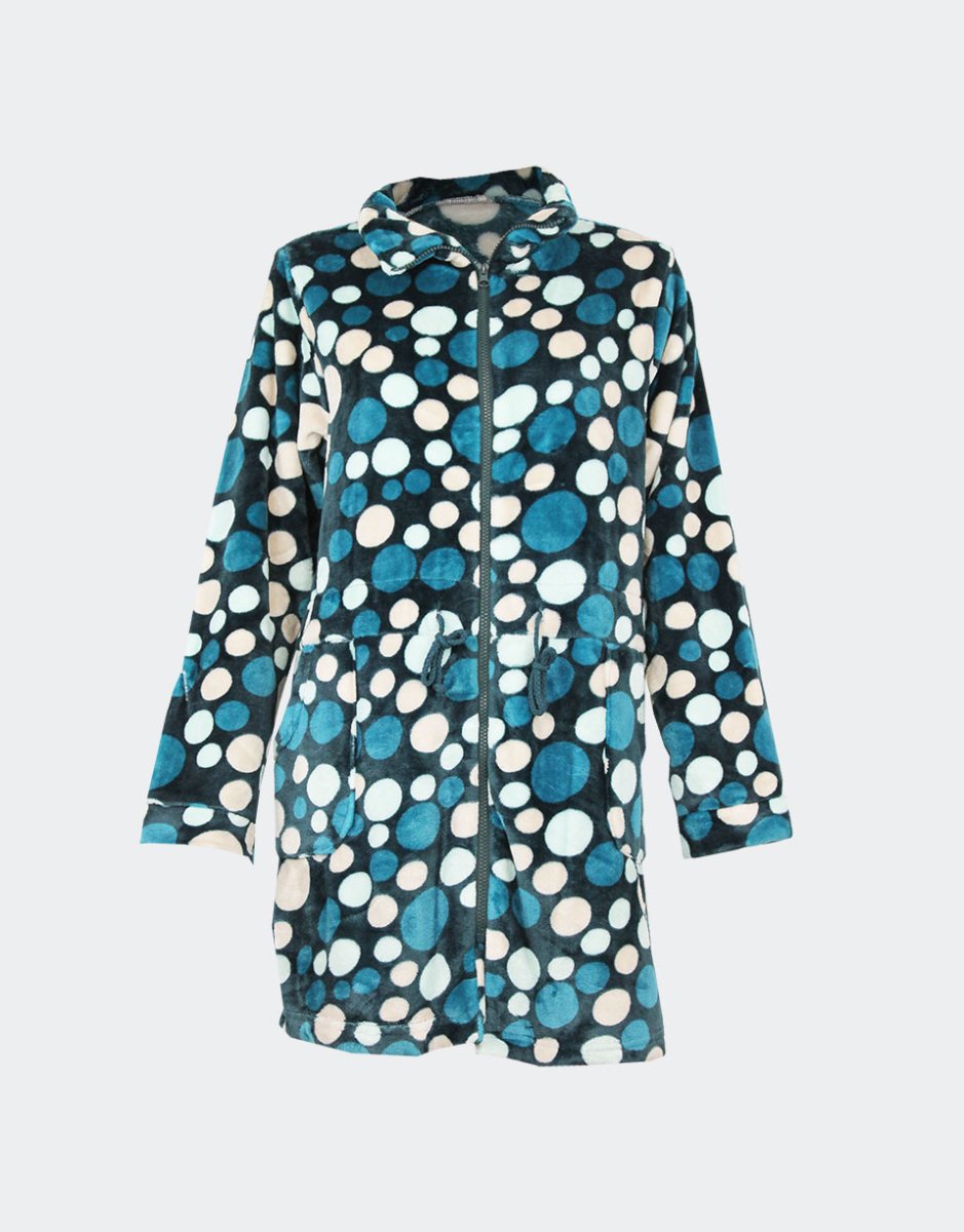 Batín mujer coralina cremallera estampado lunares