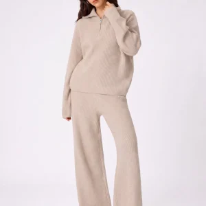 Ribbed Half Zip Sweater Set