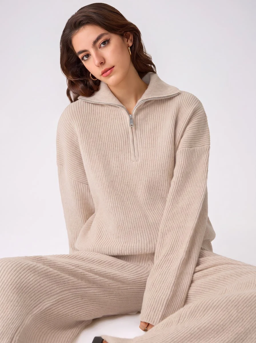 Ribbed Half Zip Sweater Set - Imagen 5