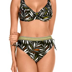 Bikini Reductor Tamouré 3468: Sujetador Envolvente y Braga Alta con Lazos – Estampado Hojas Fondo Oscuro