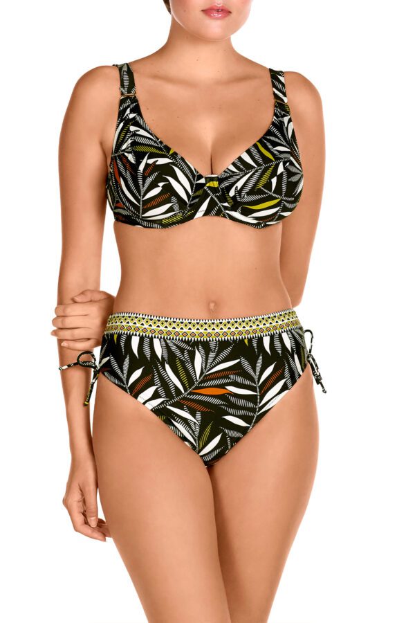 Bikini Reductor Tamouré 3468: Sujetador Envolvente y Braga Alta con Lazos – Estampado Hojas Fondo Oscuro - Imagen 2