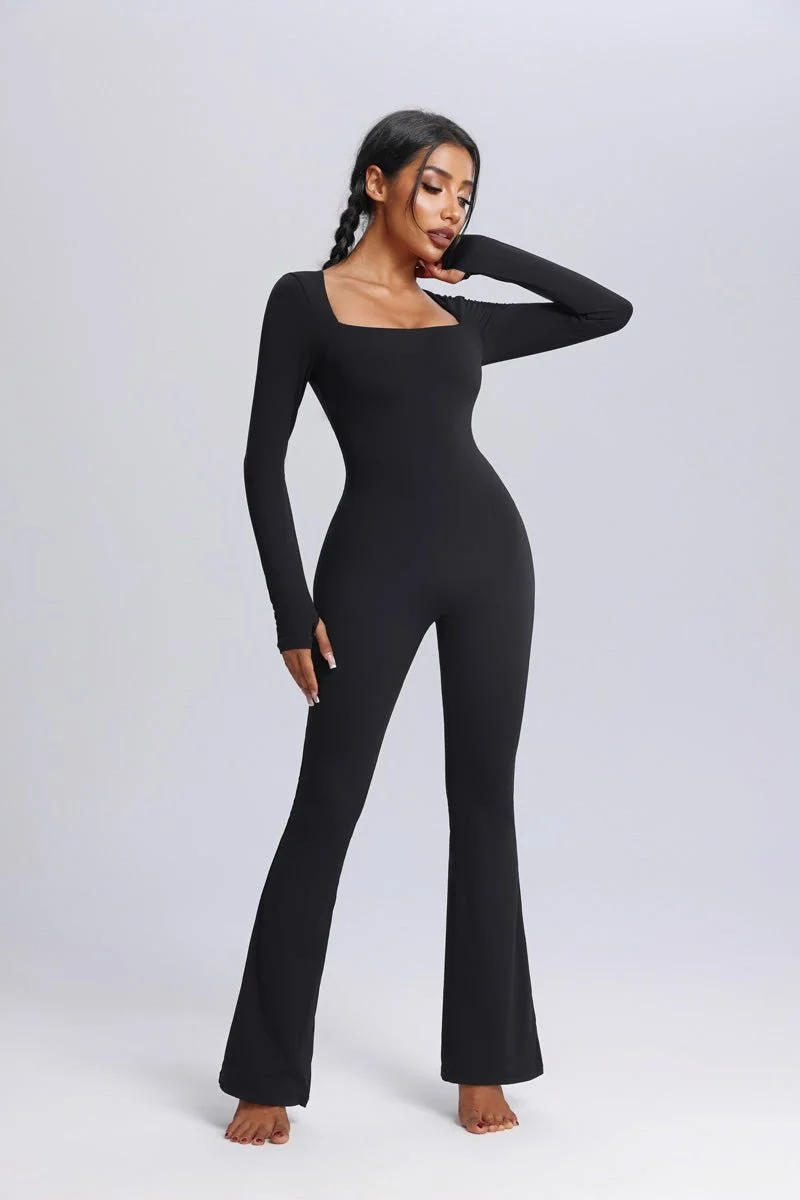 Square Neck Flared Yoga Jumpsuit - Imagen 6