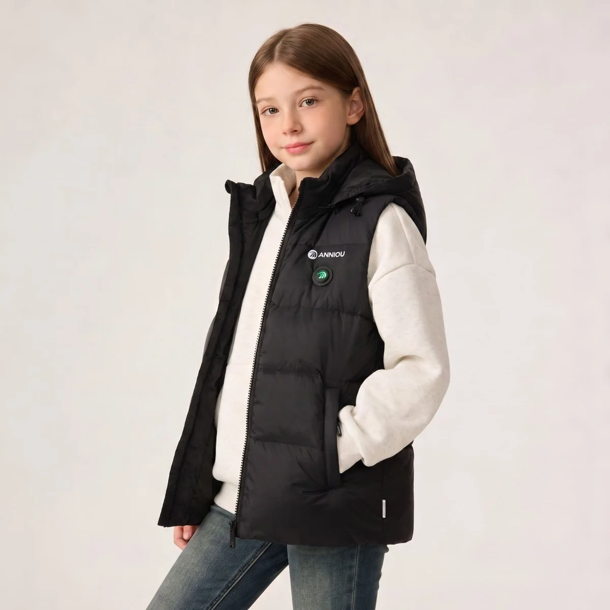 Girls Goose Down Heated Hooded Puffer Vest - Imagen 4