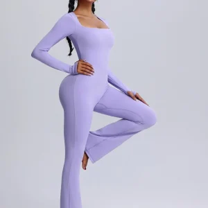 Square Neck Flared Yoga Jumpsuit