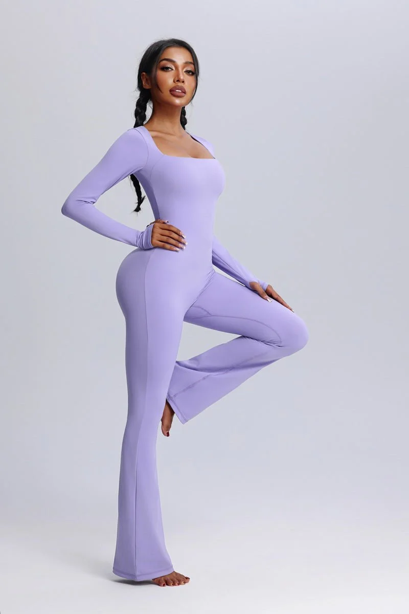 Square Neck Flared Yoga Jumpsuit - Imagen 2
