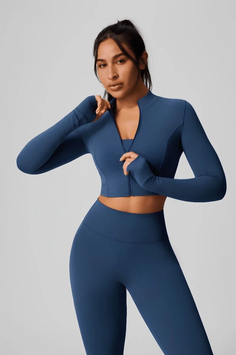 Zip Thumbhole Crop Yoga Jacket - Imagen 7