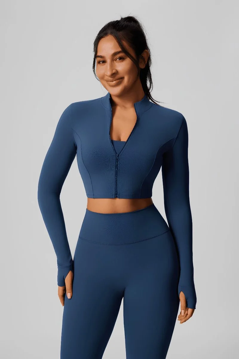 Zip Thumbhole Crop Yoga Jacket - Imagen 9