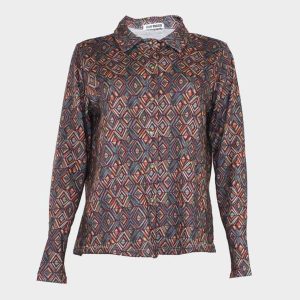 Blusa de mujer punto con cuello camisero con botones estampado rombos colores