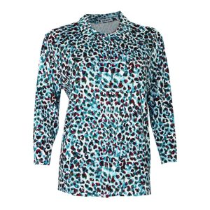 Blusa mujer punto con cuello camisero estampado ‘animal print’ colorines