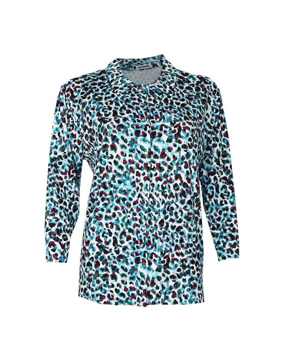 Blusa mujer punto con cuello camisero estampado ‘animal print’ colorines - Imagen 2