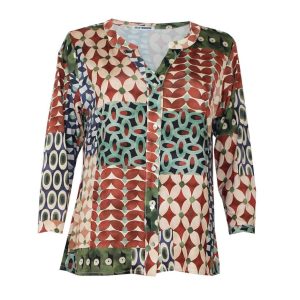 Blusa mujer punto cuello mao, manga 3/4 estampado varios abstractos