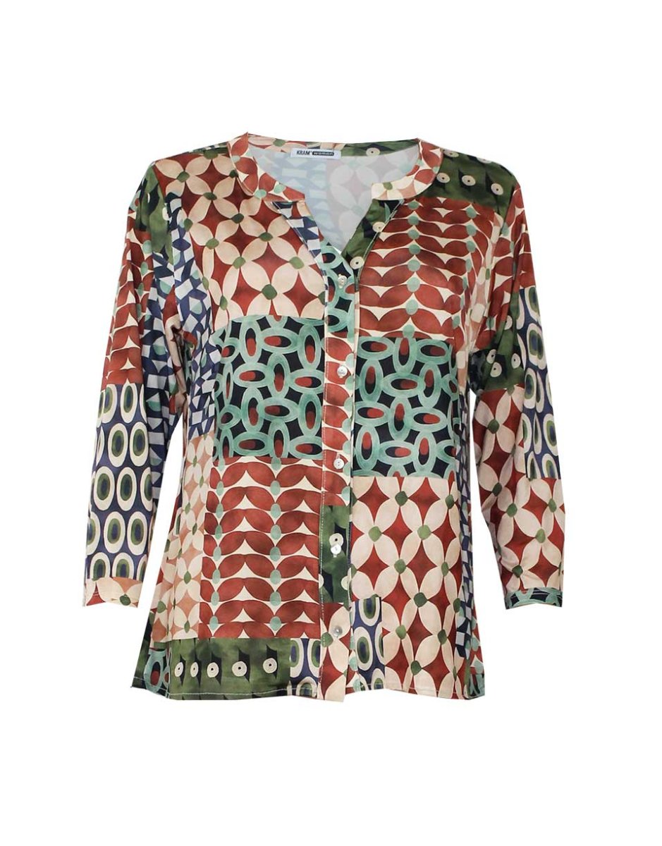Blusa mujer punto cuello mao, manga 3/4 estampado varios abstractos