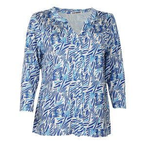 Blusa mujer punto cuello mao, manga 3/4 estampado azul