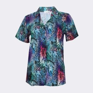 Blusa manga corta cuello camisero estampado ‘animal print’ colorido