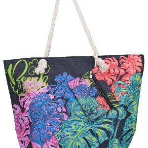 Bolso Playa Rasdemar 26602 – Maxi Bolso Negro Hojas Coloreadas Neón con Monedero