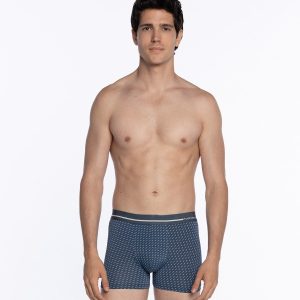 Calzoncillo Bóxer Punto Blanco Deep de Microfibra Transpirable – Estampado Azul. 33689