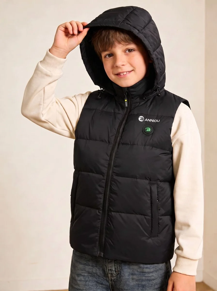 Boys Goose Down Heated Hooded Puffer Vest - Imagen 2