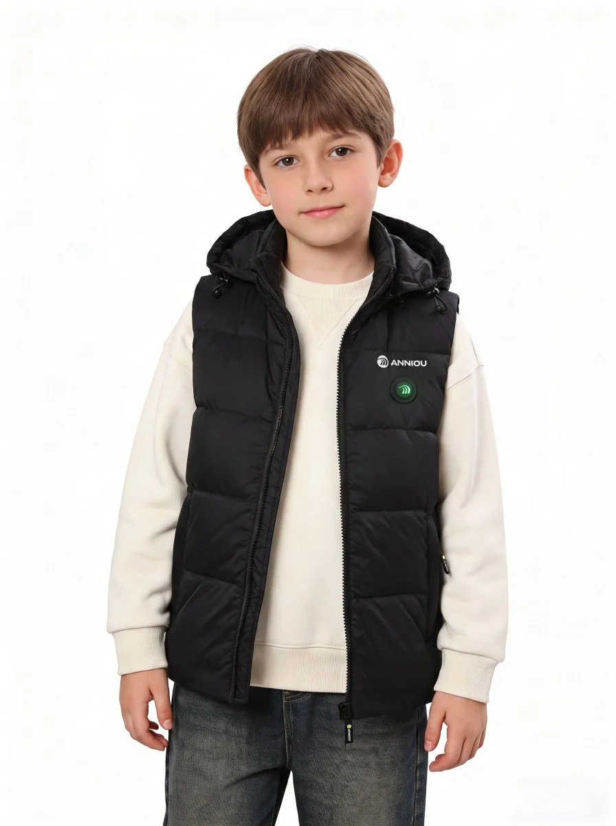 Boys Goose Down Heated Hooded Puffer Vest - Imagen 4