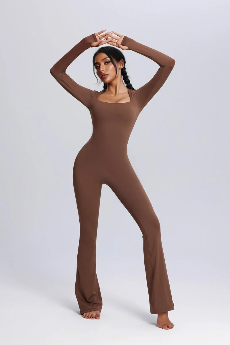 Square Neck Flared Yoga Jumpsuit - Imagen 8