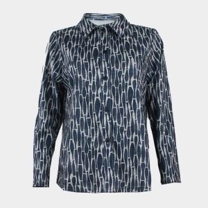 Blusa de mujer punto manga larga cuello camisero con botones estampado ‘ánforas’