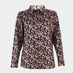 Blusa mujer punto manga larga cuello camisero con botones estampado círculos