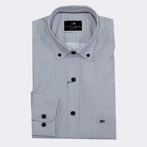 Camisa hombre manga larga TELA fina, crucecitas granate y esmeralda
