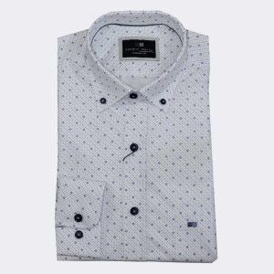 Camisa hombre manga larga TELA fina, estampadita en cuadraditos y puntitos azules