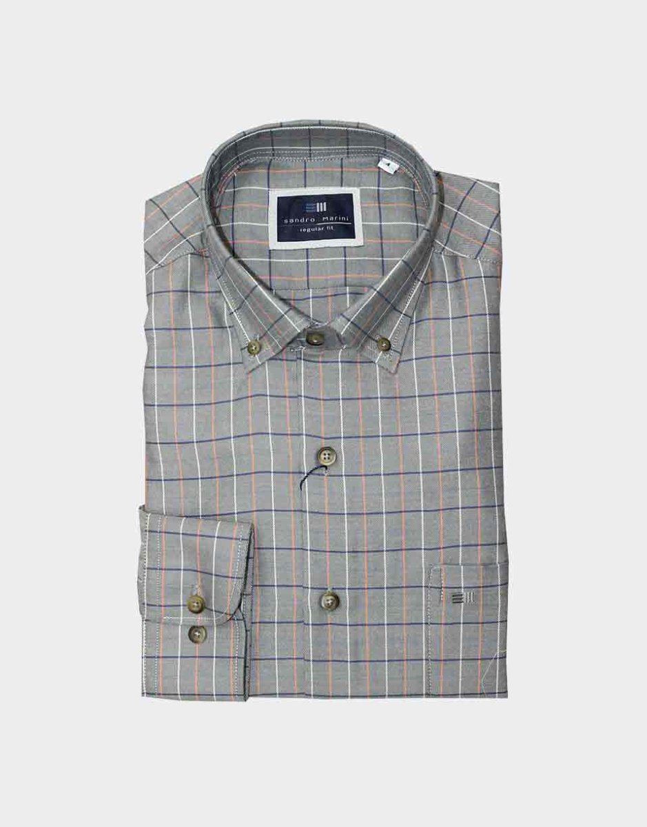 Camisa de hombre de VIELLA cuadros pequeños en verdoso, marronoso en fondo beig