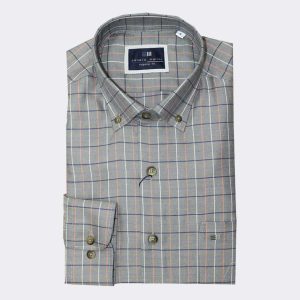 Camisa hombre de VIELLA cuadros medianos a líneas estrechas en naranja, azul, crudo