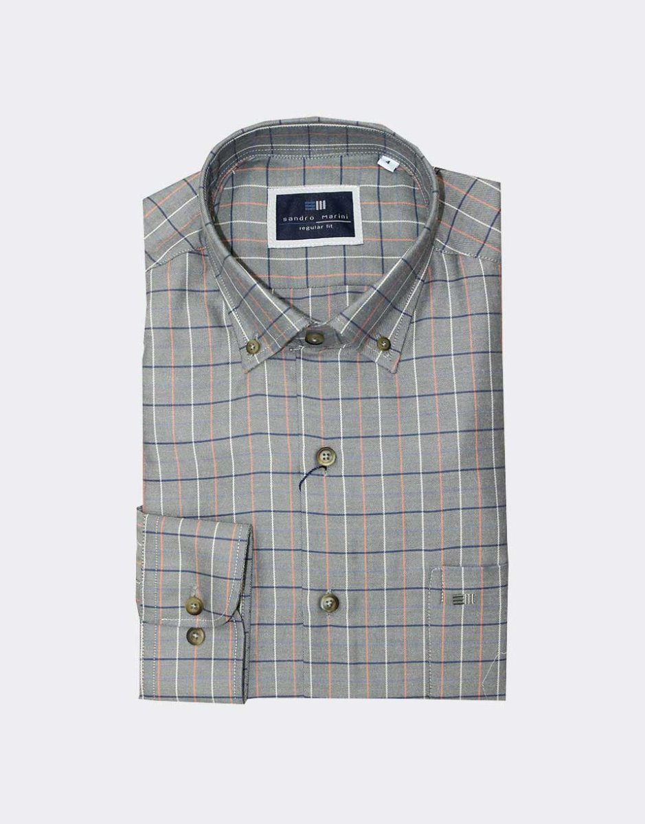 Camisa hombre de VIELLA cuadros medianos a líneas estrechas en naranja, azul, crudo