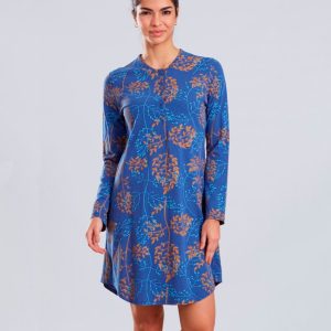 Camisón mujer punto fino tapeta botones color vivo y estampado rama