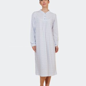 Camisón mujer punto felpa cuello mao, tapeta, canesú y pliegues, estampado florecitas