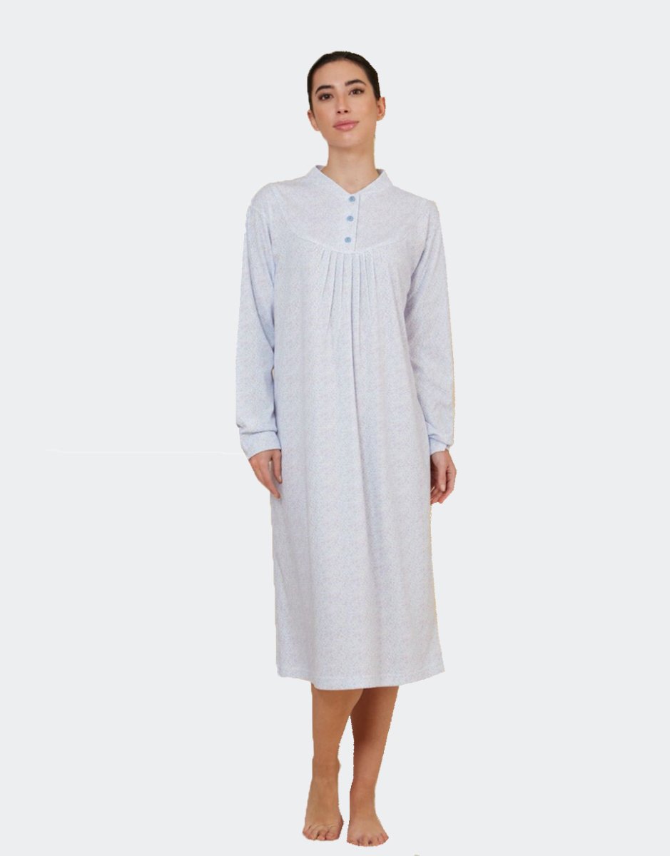 Camisón mujer punto felpa cuello mao, tapeta, canesú y pliegues, estampado florecitas - Imagen 2