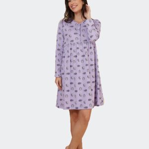 Camisón mujer punto felpa, tapeta y canesú, estampado erizos