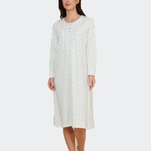 Camisón mujer punto felpa, tapeta, canesú y pliegues, estampado estrellitas