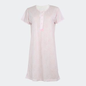 Camisón punto mujer manga corta con tapeta con botones estampado en corazones