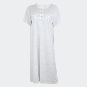 Camisa de dormir mujer manga corta con tapeta con botones estampada de pequeños tulipanes azules