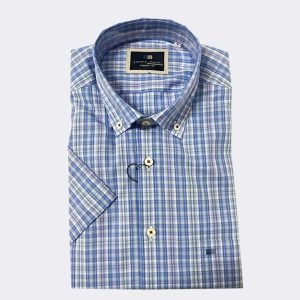 Camisa hombre manga corta cuadritos azules