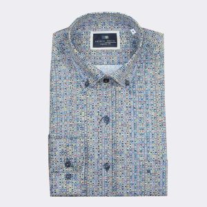 Camisa hombre tela fina manga larga a cuadraditos de colores