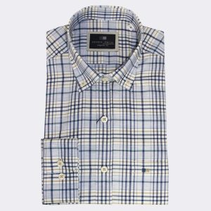 Camisa hombre tela fina manga larga en cuadros