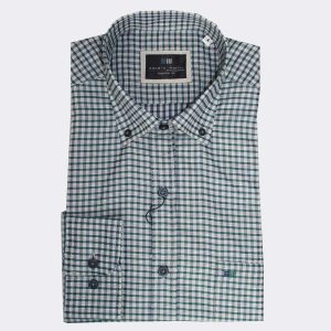 Camisa hombre fina tela  manga larga cuadros pequeños