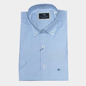 Camisa hombre manga corta cuadros azules