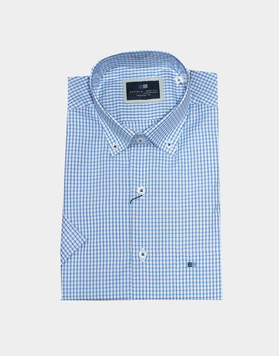 Camisa hombre manga corta cuadros azules - Imagen 2