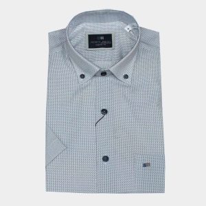 Camisa hombre manga corta mini rayas en azul y marrón