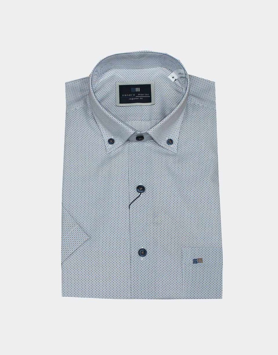 Camisa hombre manga corta mini rayas en azul y marrón - Imagen 2