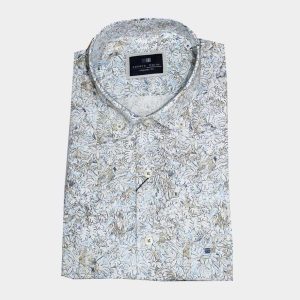 Camisa hombre manga corta estampado hojas