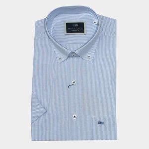 Camisa hombre manga corta mil rayas azul celeste