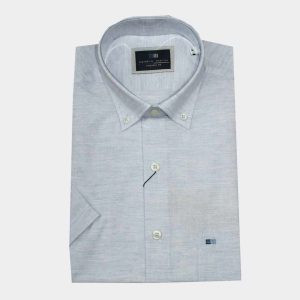 Camisa hombre manga corta semi lisa efecto ‘lino’