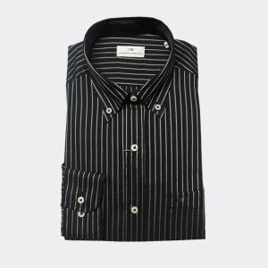 Camisa hombre manga larga negra con ralla blanca